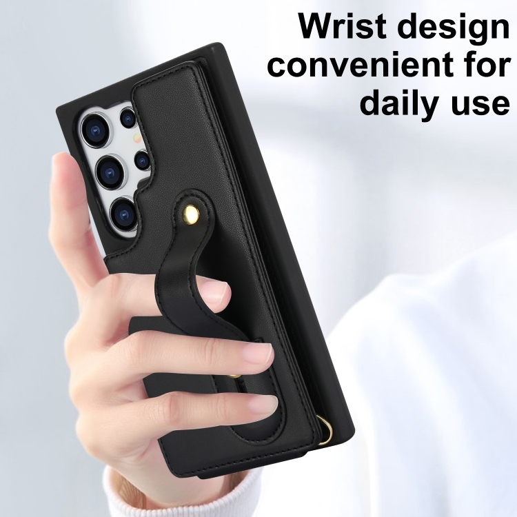 For Samsung Galaxy S25 Ultra 5G Wristband Vertical Flip Wallet Back Cover Phone Case with Long Lanyard(Black) For Samsung Galaxy S25 Ultra 5G Wristband Vertical Flip Wallet Back Cover Phone Case with Long Lanyard(Black)