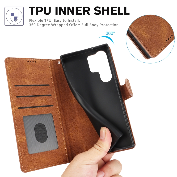 For Samsung Galaxy S24 Ultra 5G Fantasy Skin-feel Calfskin Texture Leather Phone Case(Brown)