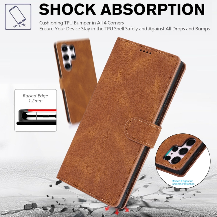 For Samsung Galaxy S24 Ultra 5G Fantasy Skin-feel Calfskin Texture Leather Phone Case(Brown)