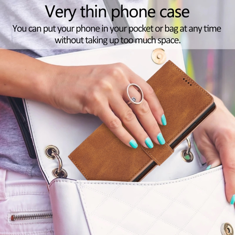For Samsung Galaxy S24 Ultra 5G Fantasy Skin-feel Calfskin Texture Leather Phone Case(Brown)