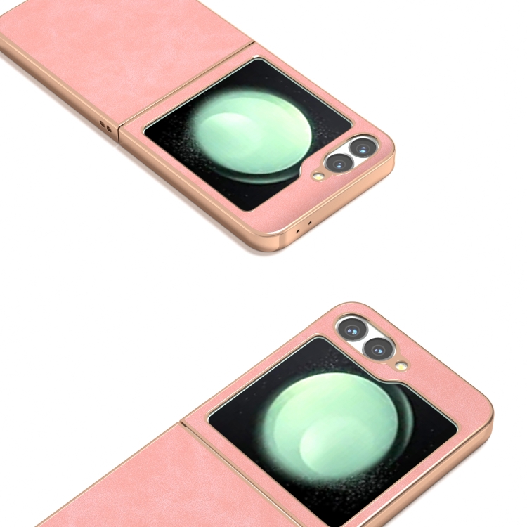For Samsung Galaxy Z Flip6 Electroplated Frame PU Leather Full Coverage Phone Case(Pink) For Samsung Galaxy Z Flip6 Electroplated Frame PU Leather Full Coverage Phone Case(Pink)