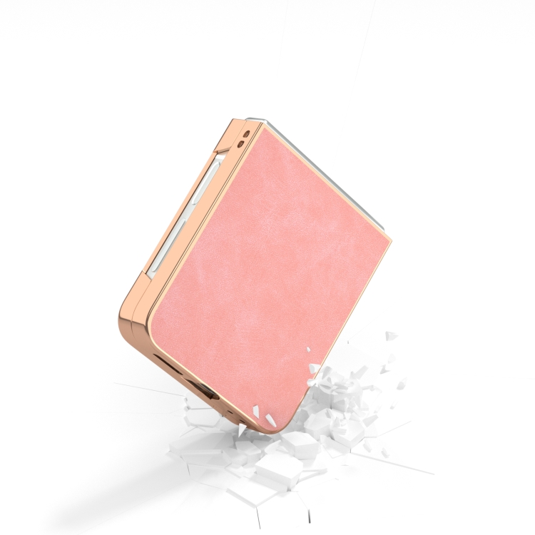 For Samsung Galaxy Z Flip6 Electroplated Frame PU Leather Full Coverage Phone Case(Pink) For Samsung Galaxy Z Flip6 Electroplated Frame PU Leather Full Coverage Phone Case(Pink)
