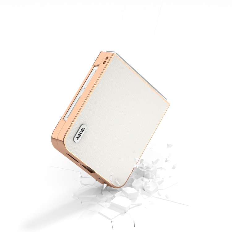 For Samsung Galaxy Z Flip6 ABEEL Electroplated Frame Genuine Leather Elegant Phone Case(White) For Samsung Galaxy Z Flip6 ABEEL Electroplated Frame Genuine Leather Elegant Phone Case(White)