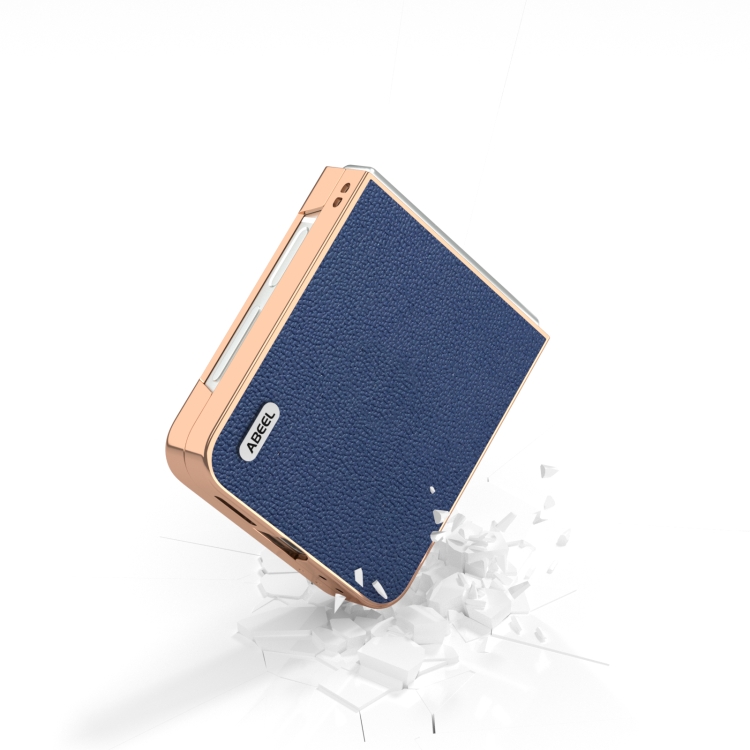 For Samsung Galaxy Z Flip6 ABEEL Electroplating Frame Genuine Leather Luolai Series Phone Case(Dark Blue)