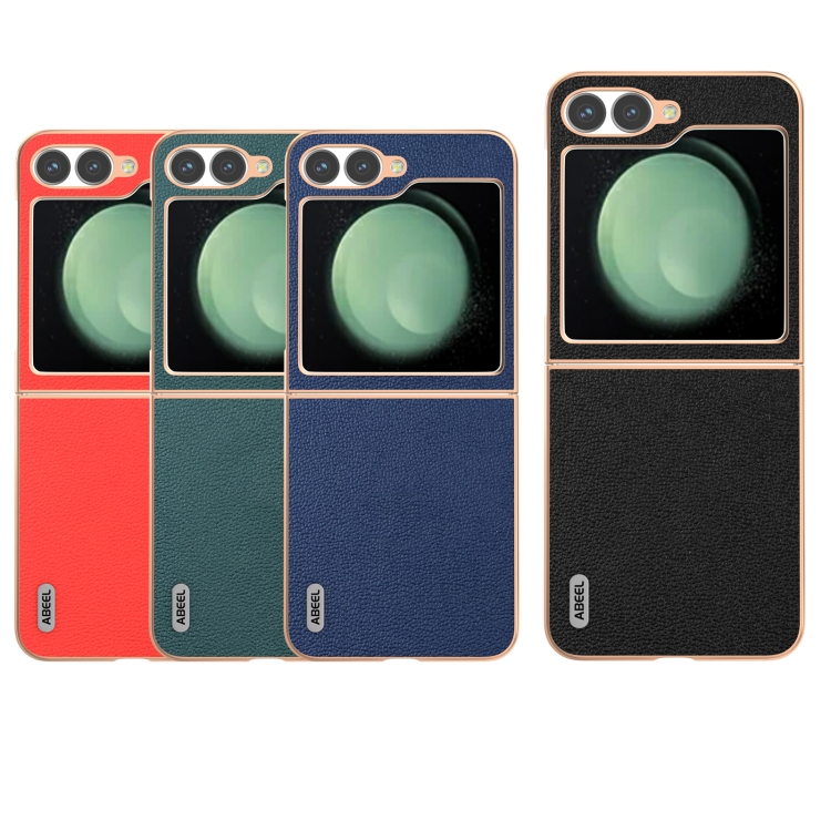 For Samsung Galaxy Z Flip6 ABEEL Electroplating Frame Genuine Leather Luolai Series Phone Case(Dark Blue)