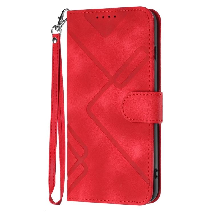 For Samsung Galaxy S25 5G Line Pattern Skin Feel Leather Phone Case(Red) For Samsung Galaxy S25 5G Line Pattern Skin Feel Leather Phone Case(Red)