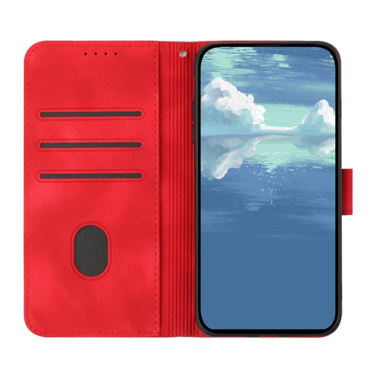 For Samsung Galaxy S25 5G Line Pattern Skin Feel Leather Phone Case(Red) For Samsung Galaxy S25 5G Line Pattern Skin Feel Leather Phone Case(Red)