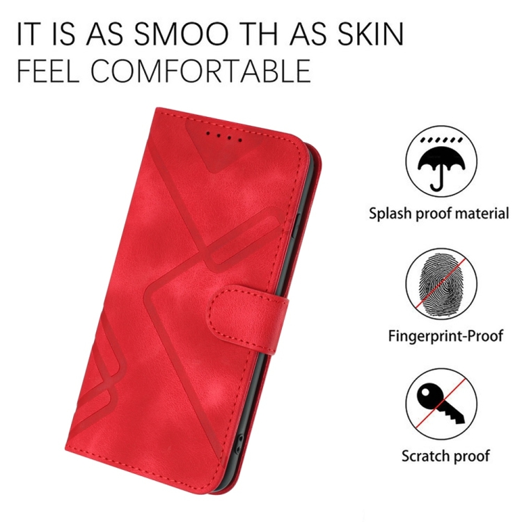 For Samsung Galaxy S25 5G Line Pattern Skin Feel Leather Phone Case(Red) For Samsung Galaxy S25 5G Line Pattern Skin Feel Leather Phone Case(Red)