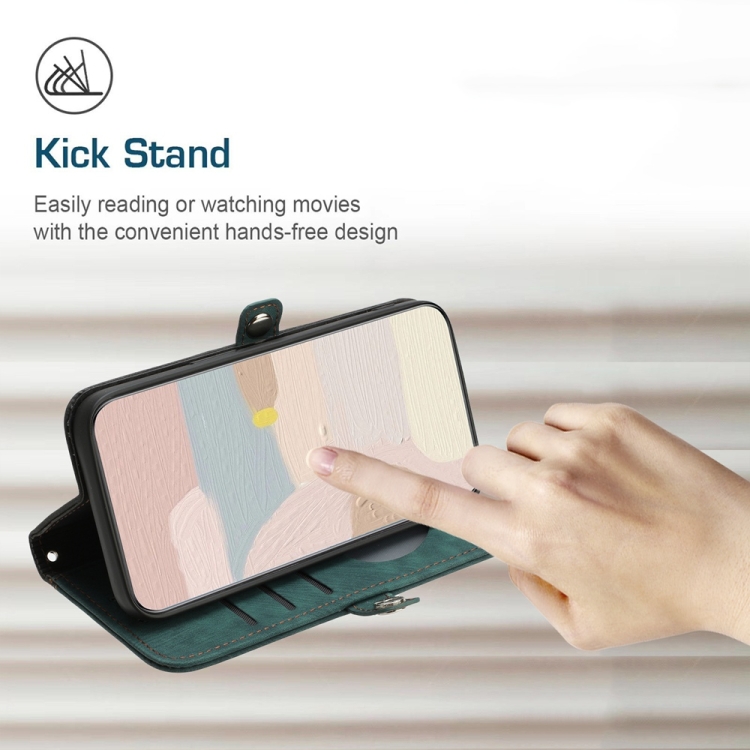 For Samsung Galaxy S25+ 5G Side Buckle Double Fold Hand Strap Leather Phone Case(Dark Green) For Samsung Galaxy S25+ 5G Side Buckle Double Fold Hand Strap Leather Phone Case(Dark Green)
