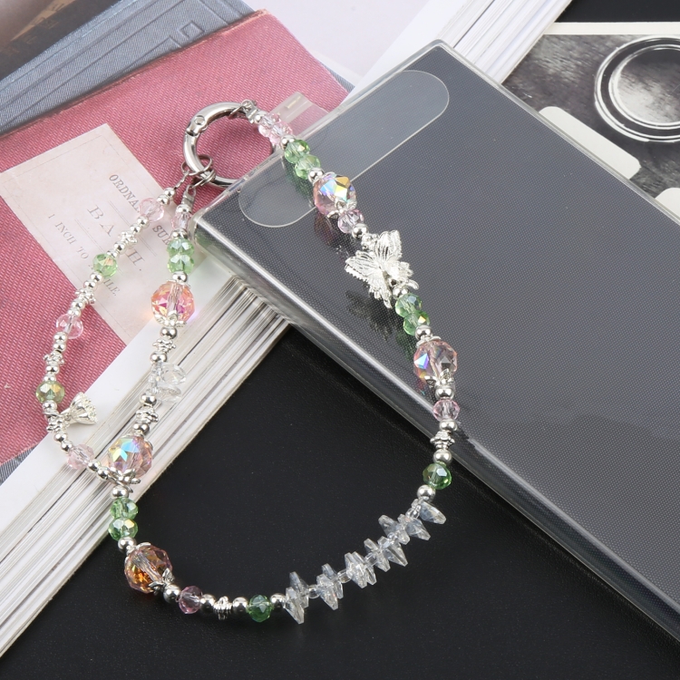 Mobile Phone Anti-lost Pink Green Bead Chain Short Lanyard(Butterfly) Mobile Phone Anti-lost Pink Green Bead Chain Short Lanyard(Butterfly)
