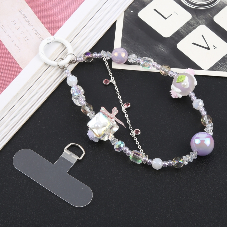Mobile Phone Anti-lost Flower Block Bead Chain Short Lanyard(Purple) Mobile Phone Anti-lost Flower Block Bead Chain Short Lanyard(Purple)