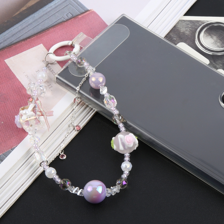Mobile Phone Anti-lost Flower Block Bead Chain Short Lanyard(Purple) Mobile Phone Anti-lost Flower Block Bead Chain Short Lanyard(Purple)