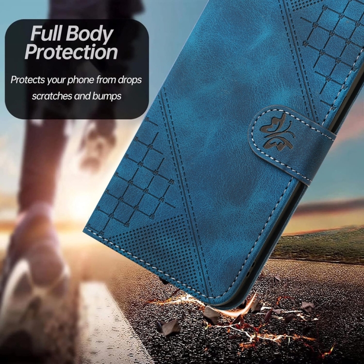 For Samsung Galaxy S25 5G YX0080 Grid Butterfly Embossed Pattern Flip Leather Phone Case with Lanyard(Dark Blue) For Samsung Galaxy S25 5G YX0080 Grid Butterfly Embossed Pattern Flip Leather Phone Case with Lanyard(Dark Blue)