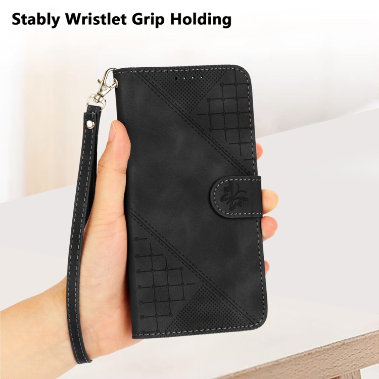 For Samsung Galaxy S25 Ultra 5G YX0080 Grid Butterfly Embossed Pattern Flip Leather Phone Case with Lanyard(Black) For Samsung Galaxy S25 Ultra 5G YX0080 Grid Butterfly Embossed Pattern Flip Leather Phone Case with Lanyard(Black)