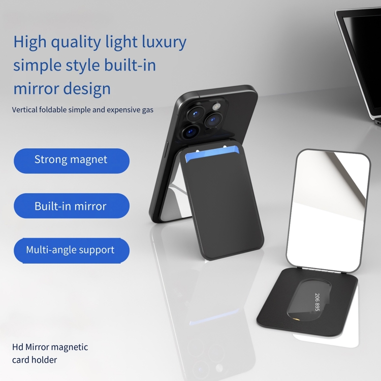 Magnetic Card Bag Phone Desktop Holder with Mirror(Navy Blue) Magnetic Card Bag Phone Desktop Holder with Mirror(Navy Blue)
