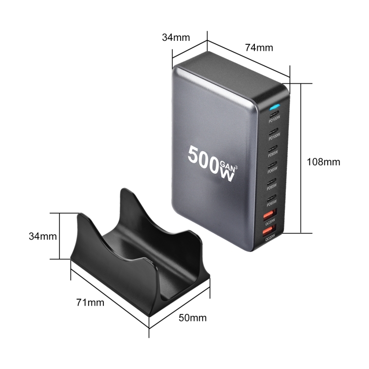 500W GaN 6 Type-C 2 USB Multi Ports Sharing Desktop Charger, Plug:EU Plug(White) 500W GaN 6 Type-C 2 USB Multi Ports Sharing Desktop Charger, Plug:EU Plug(White)