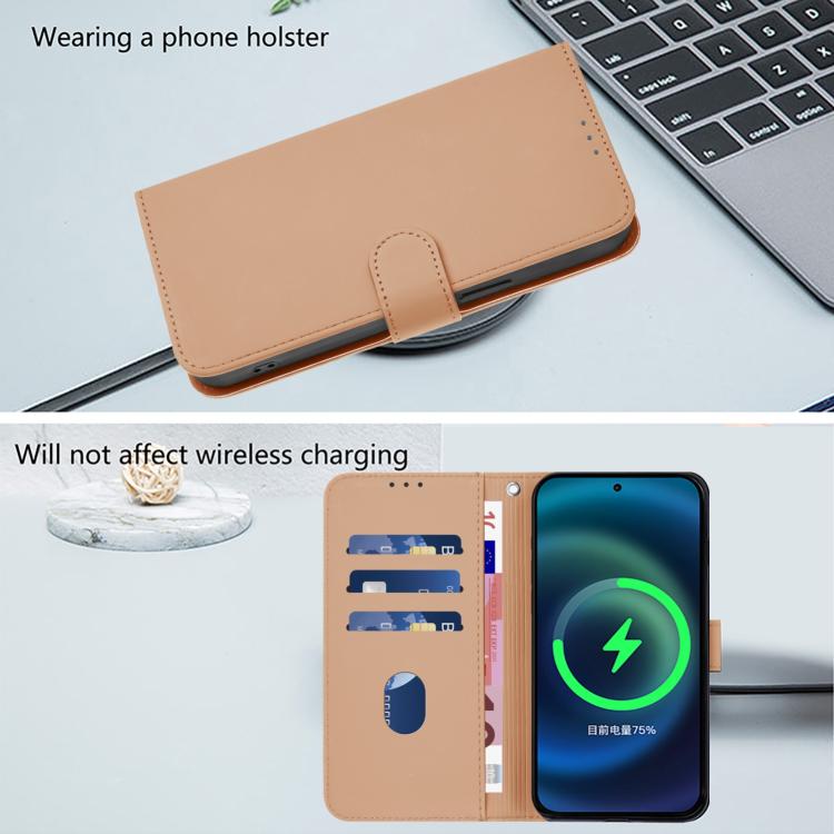 For TCL 605 / 60 SE Skin Feel Solid Color Leather Phone Case with Lanyard(Nude)