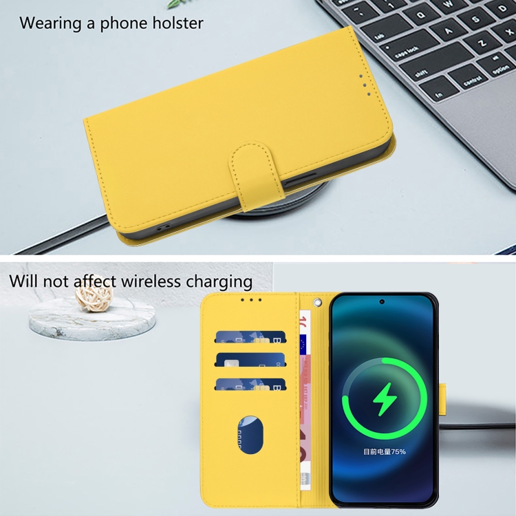 For iPhone 15 Pro Skin Feel Solid Color Leather Phone Case with Lanyard(Lemon Yellow)