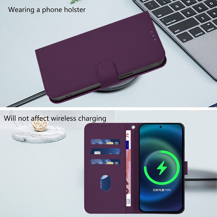 For iPhone 14 / 13 Skin Feel Solid Color Leather Phone Case with Lanyard(Violet)