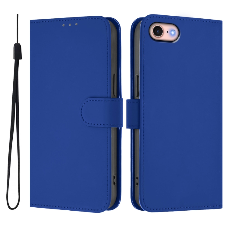 For iPhone SE 2022 2020 Skin Feel Solid Color Leather Phone Case