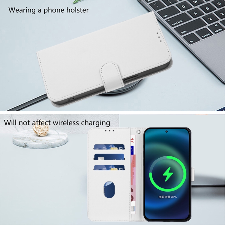 For iPhone SE 2022 / 2020 Skin Feel Solid Color Leather Phone Case with Lanyard(White)