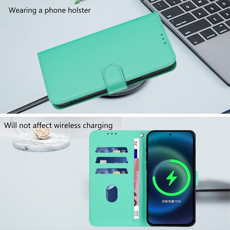 For iPhone 13 Pro Max Skin Feel Solid Color Leather Phone Case with Lanyard(Green)