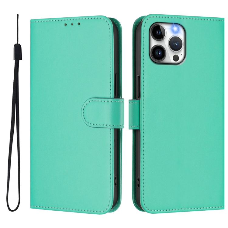 For iPhone 12 Pro Max Skin Feel Solid Color Leather Phone Case with Lanyard(Green) For iPhone 12 Pro Max Skin Feel Solid Color Leather Phone Case with Lanyard(Green)
