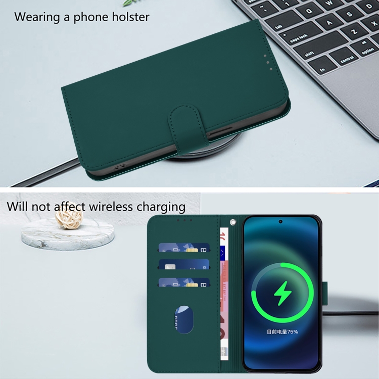 For iPhone 12 Pro Max Skin Feel Solid Color Leather Phone Case with Lanyard(Dark Green)