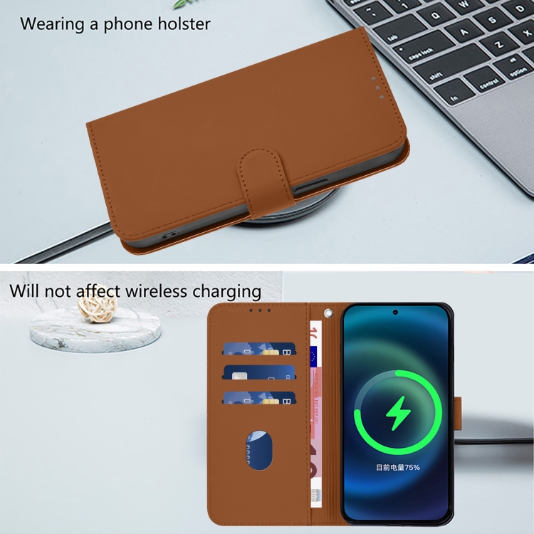 For iPhone 11 Pro Skin Feel Solid Color Leather Phone Case with Lanyard(Brown)