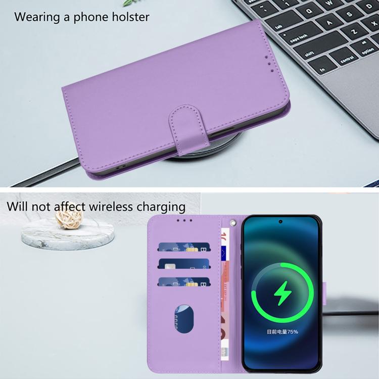 For iPhone 17 Skin Feel Solid Color Leather Phone Case with Lanyard(Lavender Purple)