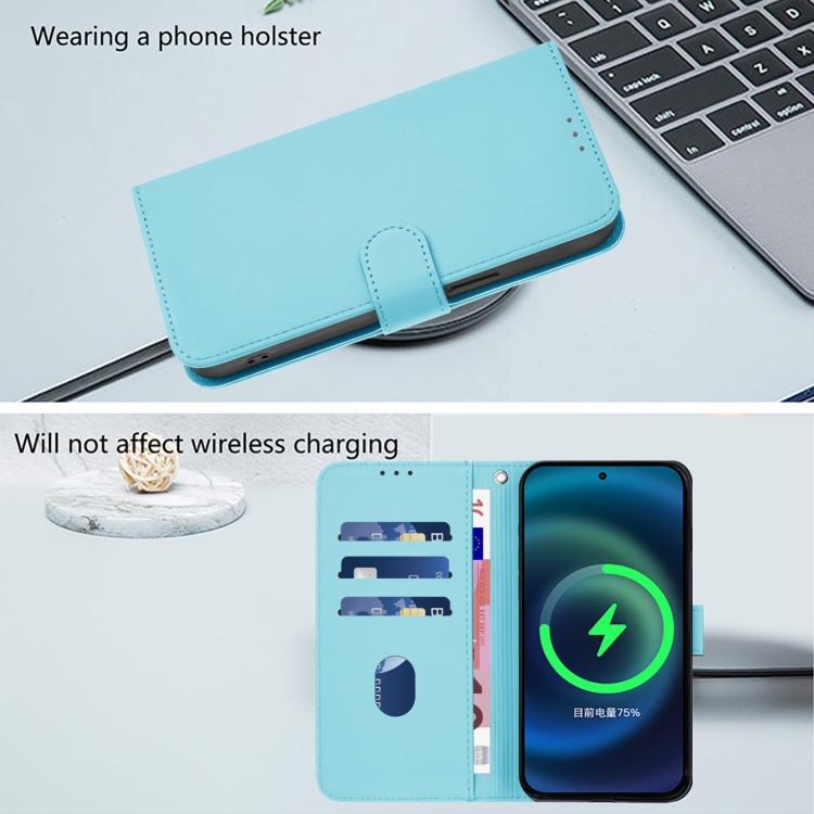 For iPhone Air Skin Feel Solid Color Leather Phone Case with Lanyard(Sky Blue)