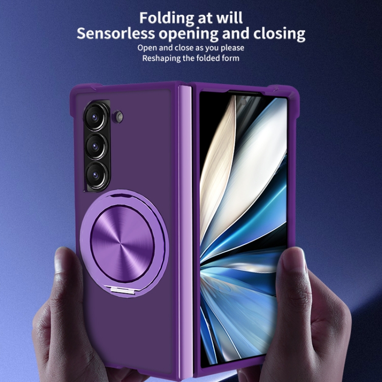 For Samsung Galaxy Z Fold4 CD Texture 360 Degree Rotating Holder MagSafe Phone Case(Purple) For Samsung Galaxy Z Fold4 CD Texture 360 Degree Rotating Holder MagSafe Phone Case(Purple)
