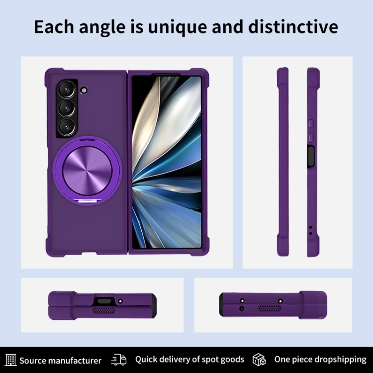 For Samsung Galaxy Z Fold4 CD Texture 360 Degree Rotating Holder MagSafe Phone Case(Purple) For Samsung Galaxy Z Fold4 CD Texture 360 Degree Rotating Holder MagSafe Phone Case(Purple)