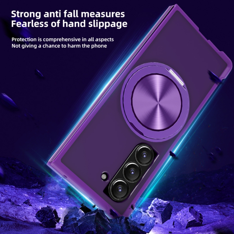 For Samsung Galaxy Z Fold4 CD Texture 360 Degree Rotating Holder MagSafe Phone Case(Purple) For Samsung Galaxy Z Fold4 CD Texture 360 Degree Rotating Holder MagSafe Phone Case(Purple)