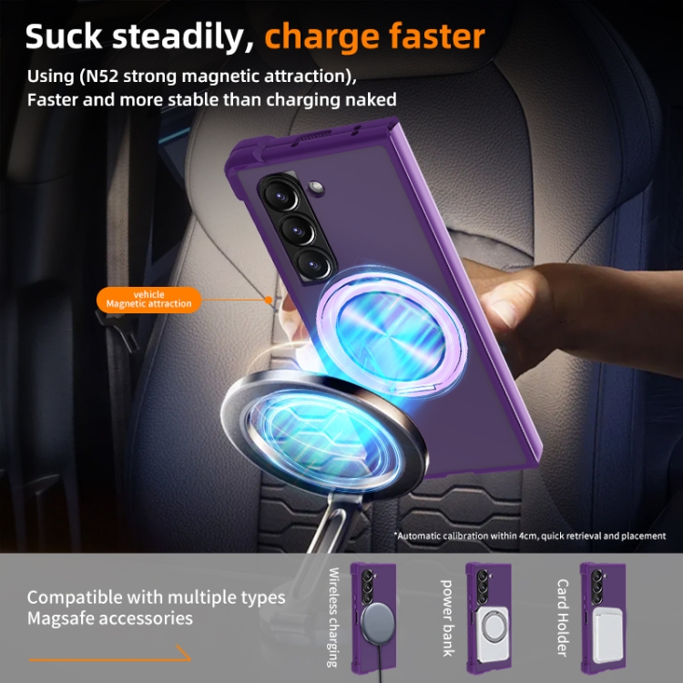 For Samsung Galaxy Z Fold4 CD Texture 360 Degree Rotating Holder MagSafe Phone Case(Purple) For Samsung Galaxy Z Fold4 CD Texture 360 Degree Rotating Holder MagSafe Phone Case(Purple)