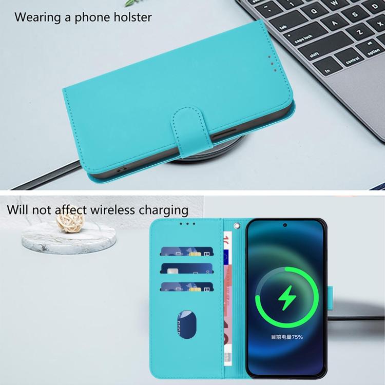 For Redmi 15a 5G Global Skin Feel Solid Color Leather Phone Case with Lanyard(Lake Blue)