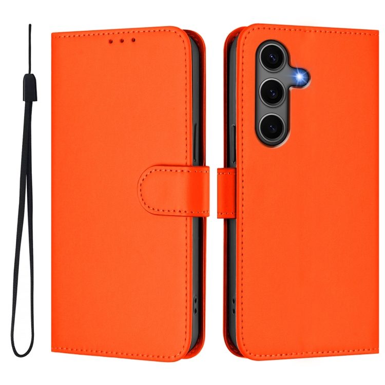 For Samsung Galaxy S25+ 5G Skin Feel Solid Color Leather Phone Case with Lanyard(Orange) For Samsung Galaxy S25+ 5G Skin Feel Solid Color Leather Phone Case with Lanyard(Orange)