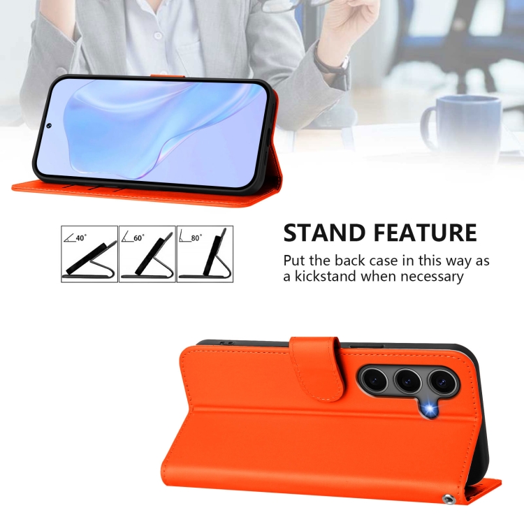 For Samsung Galaxy S25+ 5G Skin Feel Solid Color Leather Phone Case with Lanyard(Orange) For Samsung Galaxy S25+ 5G Skin Feel Solid Color Leather Phone Case with Lanyard(Orange)