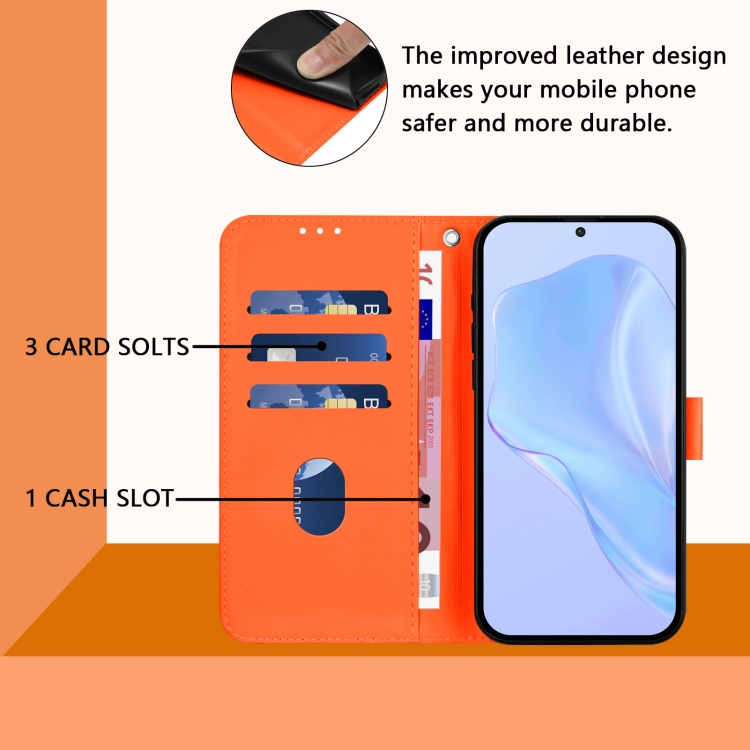 For Samsung Galaxy S25+ 5G Skin Feel Solid Color Leather Phone Case with Lanyard(Orange) For Samsung Galaxy S25+ 5G Skin Feel Solid Color Leather Phone Case with Lanyard(Orange)