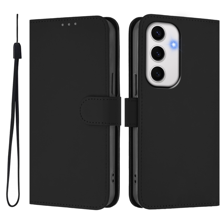 For Samsung Galaxy S24 FE 5G Skin Feel Solid Color Leather Phone Case with Lanyard(Black) For Samsung Galaxy S24 FE 5G Skin Feel Solid Color Leather Phone Case with Lanyard(Black)