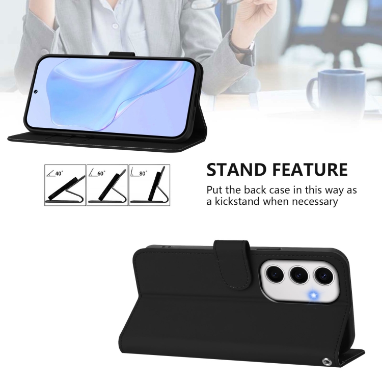 For Samsung Galaxy S24 FE 5G Skin Feel Solid Color Leather Phone Case with Lanyard(Black) For Samsung Galaxy S24 FE 5G Skin Feel Solid Color Leather Phone Case with Lanyard(Black)