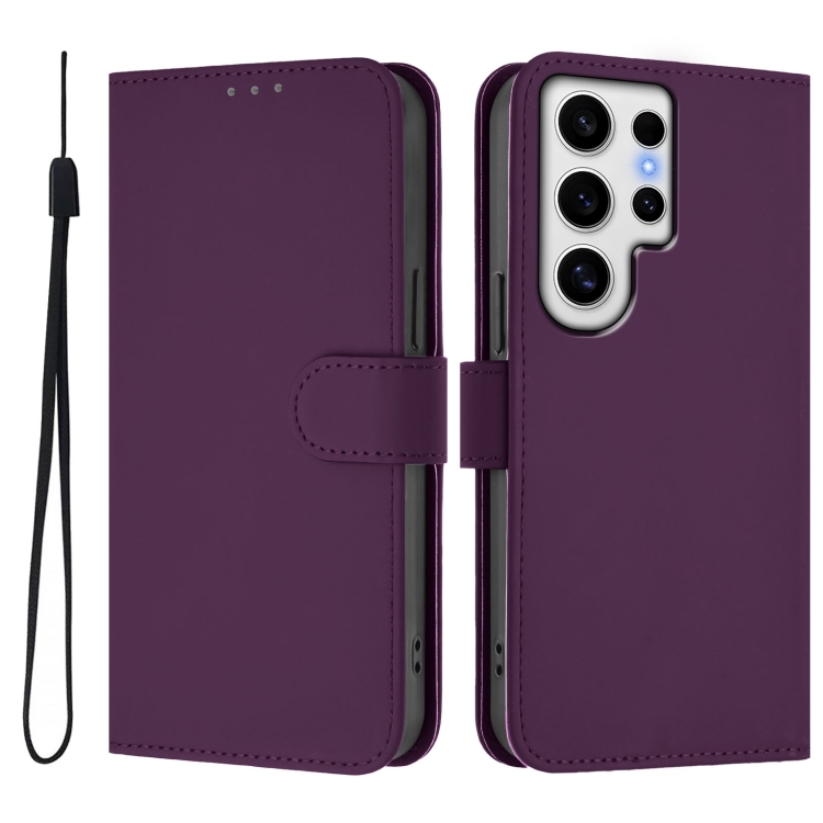For Samsung Galaxy S24 Ultra 5G Skin Feel Solid Color Leather Phone Case with Lanyard(Violet) For Samsung Galaxy S24 Ultra 5G Skin Feel Solid Color Leather Phone Case with Lanyard(Violet)
