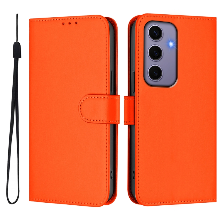 For Samsung Galaxy S24 5G Skin Feel Solid Color Leather Phone Case with Lanyard(Orange) For Samsung Galaxy S24 5G Skin Feel Solid Color Leather Phone Case with Lanyard(Orange)