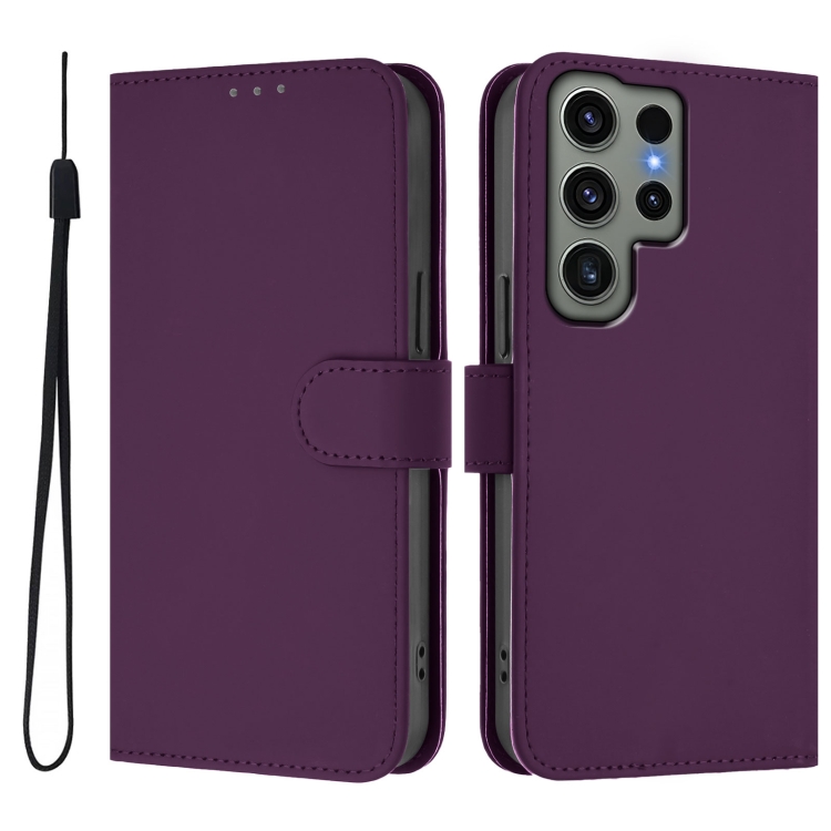 For Samsung Galaxy S23 Ultra 5G Skin Feel Solid Color Leather Phone Case with Lanyard(Violet) For Samsung Galaxy S23 Ultra 5G Skin Feel Solid Color Leather Phone Case with Lanyard(Violet)