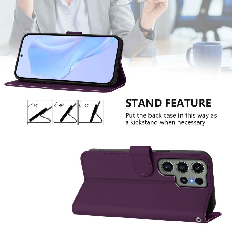 For Samsung Galaxy S23 Ultra 5G Skin Feel Solid Color Leather Phone Case with Lanyard(Violet) For Samsung Galaxy S23 Ultra 5G Skin Feel Solid Color Leather Phone Case with Lanyard(Violet)