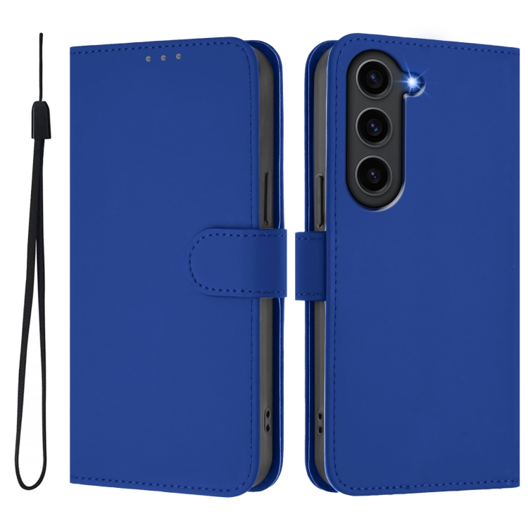 For Samsung Galaxy S23+ 5G Skin Feel Solid Color Leather Phone Case with Lanyard(Dark Blue) For Samsung Galaxy S23+ 5G Skin Feel Solid Color Leather Phone Case with Lanyard(Dark Blue)