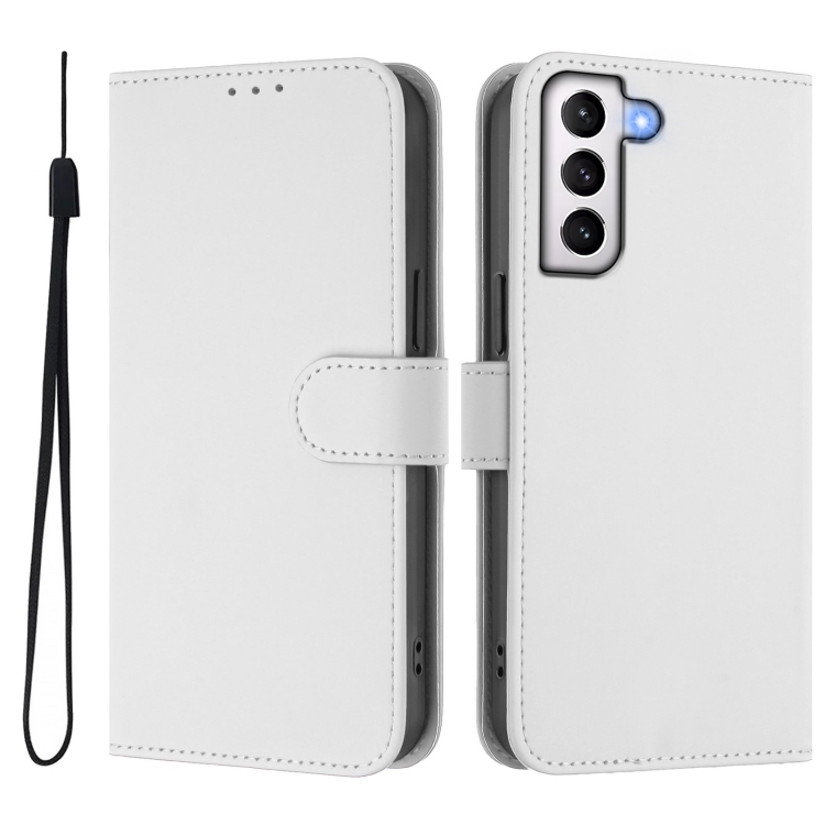 For Samsung Galaxy S21 5G Skin Feel Solid Color Leather Phone Case with Lanyard(White) For Samsung Galaxy S21 5G Skin Feel Solid Color Leather Phone Case with Lanyard(White)