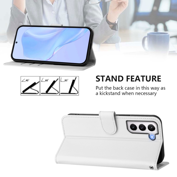 For Samsung Galaxy S21 5G Skin Feel Solid Color Leather Phone Case with Lanyard(White) For Samsung Galaxy S21 5G Skin Feel Solid Color Leather Phone Case with Lanyard(White)