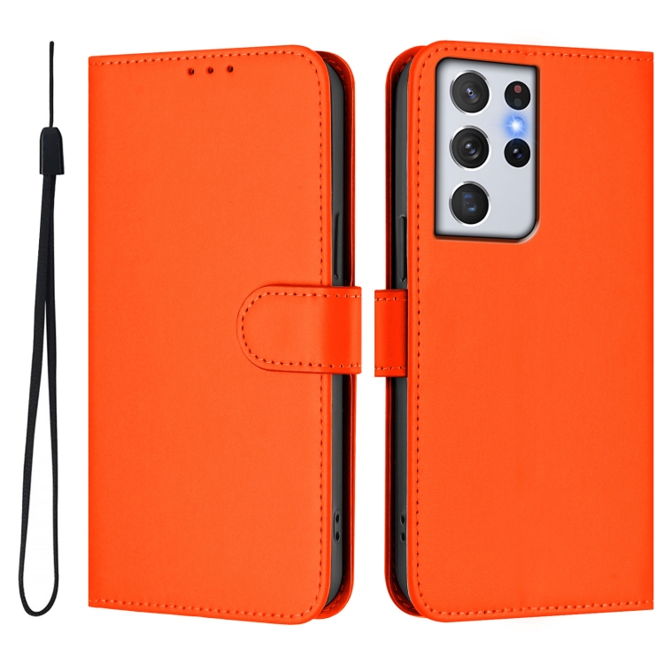 For Samsung Galaxy S21 Ultra 5G Skin Feel Solid Color Leather Phone Case with Lanyard(Orange) For Samsung Galaxy S21 Ultra 5G Skin Feel Solid Color Leather Phone Case with Lanyard(Orange)