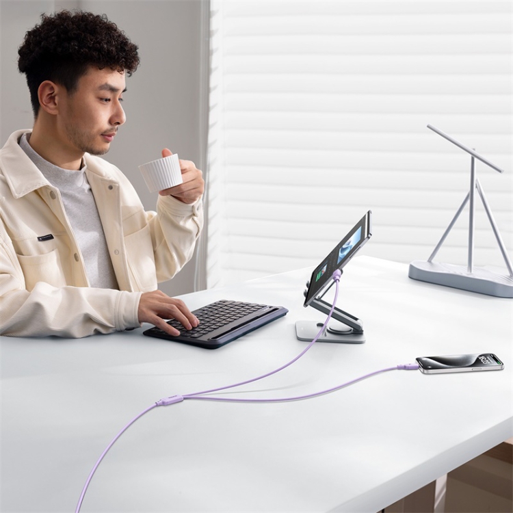 Câble de charge rapide USB-C / Type-C vers double Type-C Baseus Silky Series 1,5 m 100 W (violet nébuleux) - 8